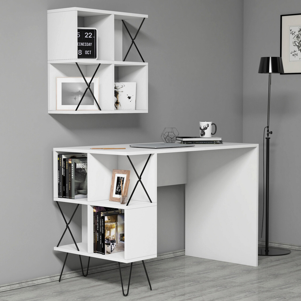 Birou, Hanah Home, Extra 2, 120x78.8x60 cm, Alb/Negru - imagine 6